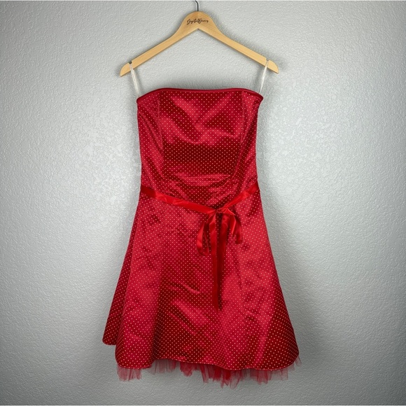 Jessica McClintock Gunne Sax Vintage Strapless Red Polka Dot Corset Dress 11/12 - Picture 5 of 9